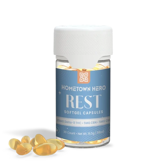 HOMETOWN HERO REST D8/CBD/CBD GEL CAPSULES