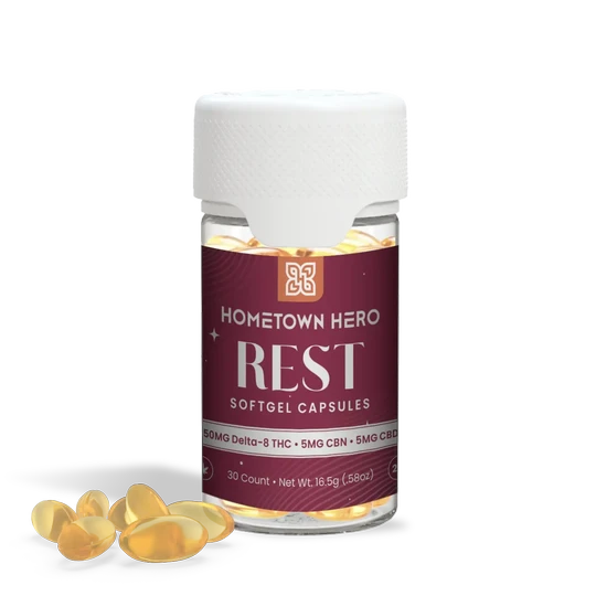 HOMETOWN HERO REST D8/CBD/CBD GEL CAPSULES