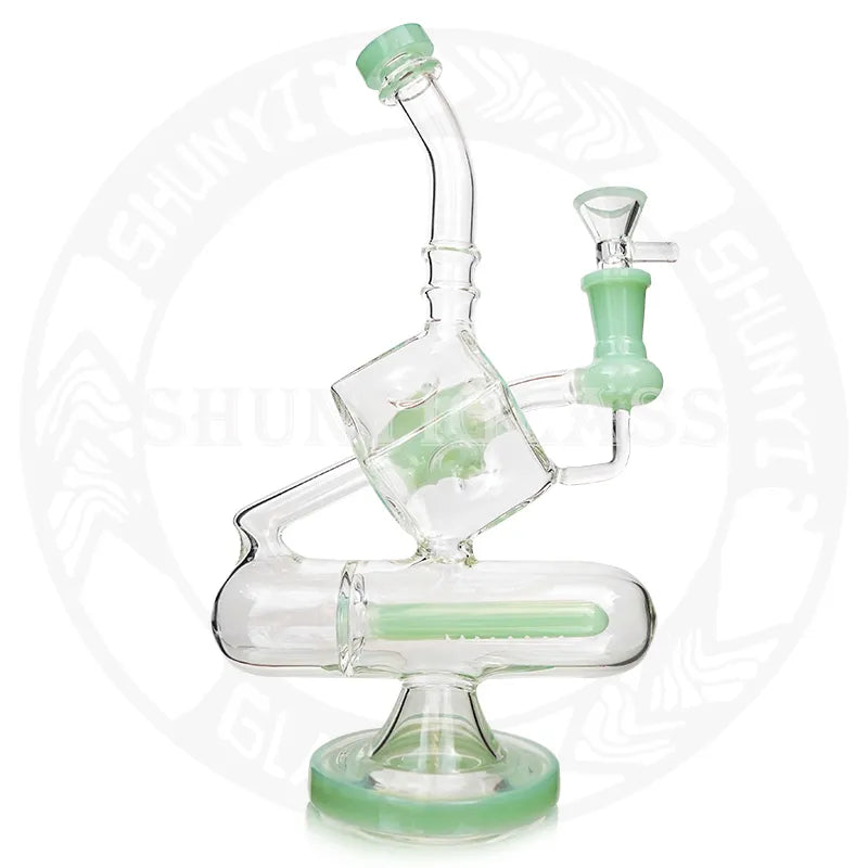 Glass Cube Inline Perc 10.5" Water Pipe