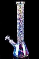 Stoned Glass Water Pipe Spiral Beaker Base Colored Top 6.5"